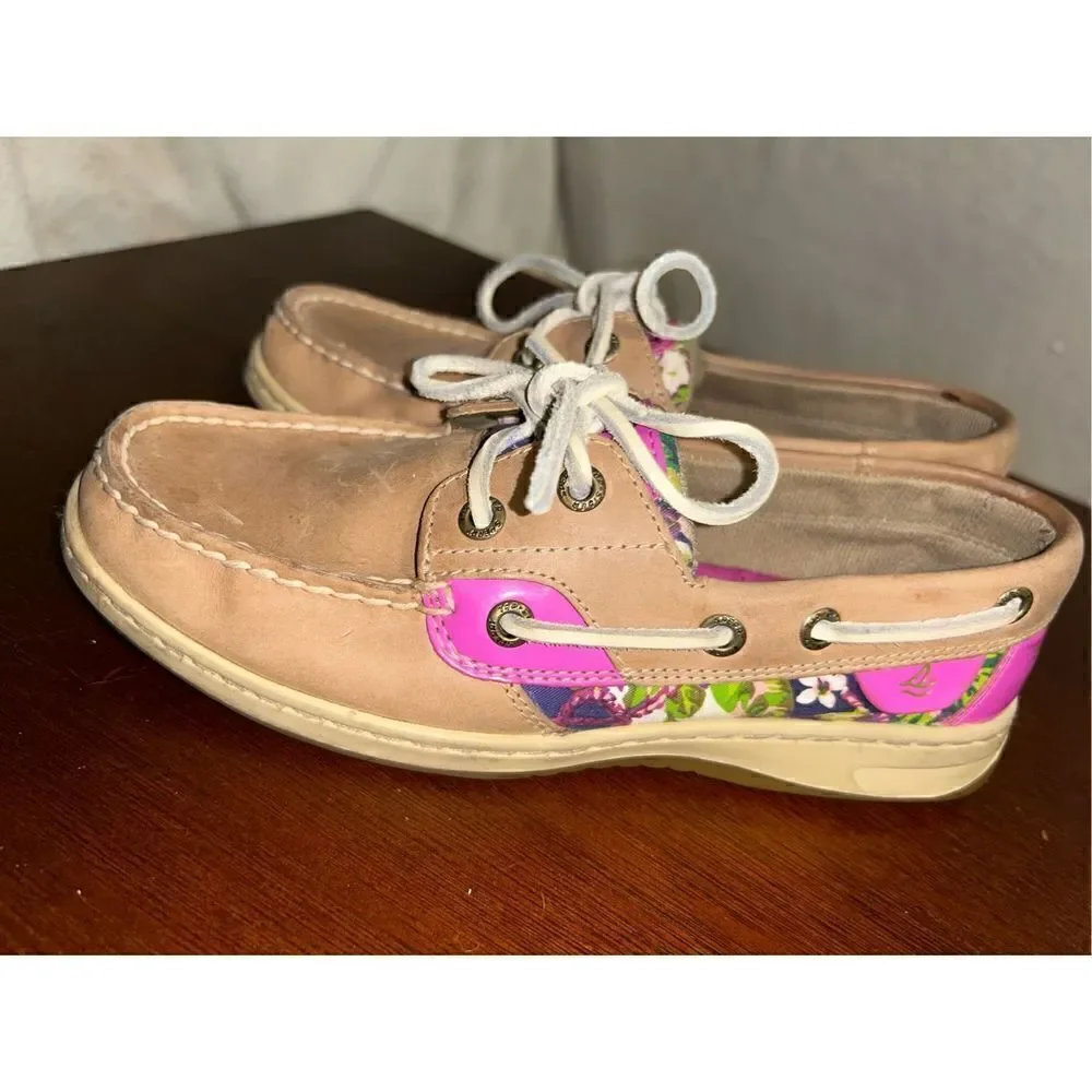 Sperry topsider bluefish leather linen rose boat shoes size 6
